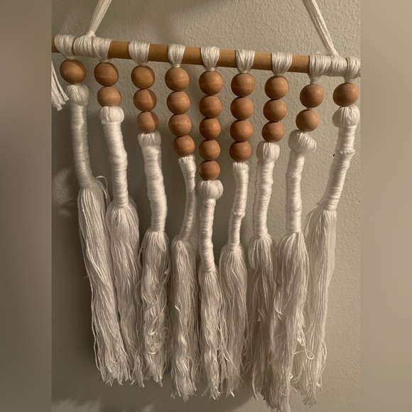 Macrame Boho Cottagecore Wood Bead Wall Hangings - Set of 2 - Picture 6 of 10